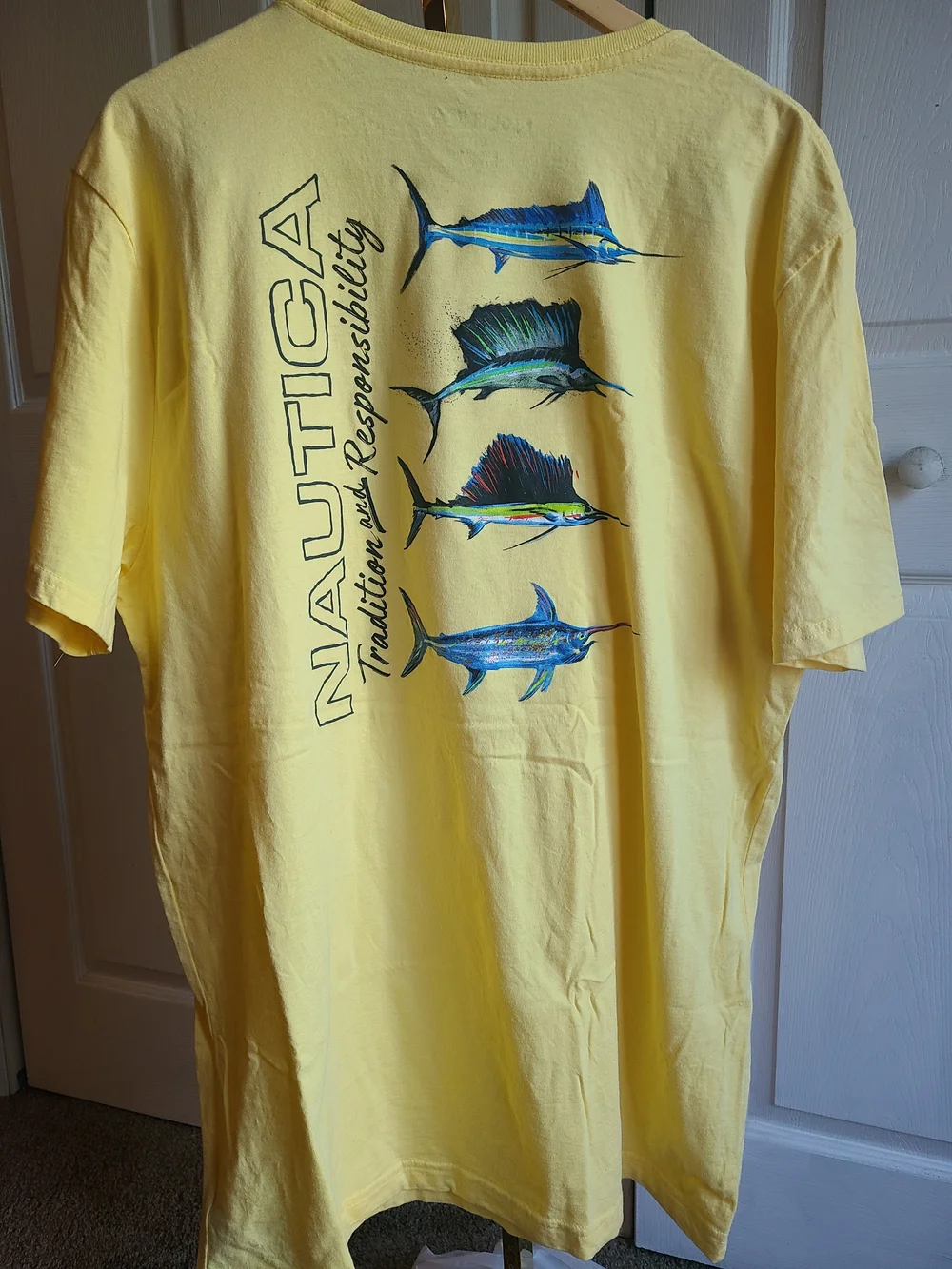 Nautica Yellow Short-Sleeve Tee with Blue & Green Marlin Graphic